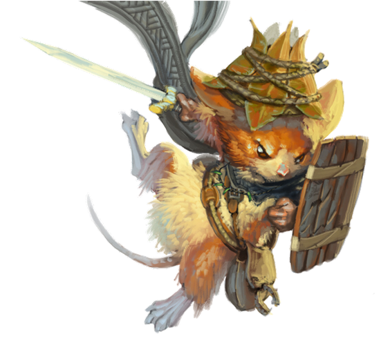 A Mousefolk charges into battle to defend his homeland