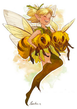 A Tylwyth of the Autumn court escorts some stray honeybees back to their hive